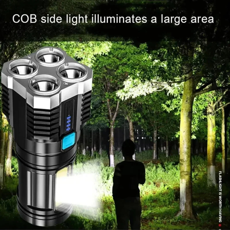 Strong Light LED Flashlight Camping Torch With 4 Lamp And COB Side Lights Outdoor USB Rechargeable Portable Hand Lantern