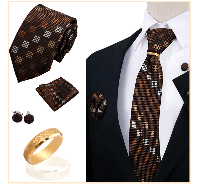 Corbatas para hombre con juego de broches y anillos, diseño de marca, corbatas, pañuelos, gemelos, regalos para bodas y fiestas, accesorios para hombre