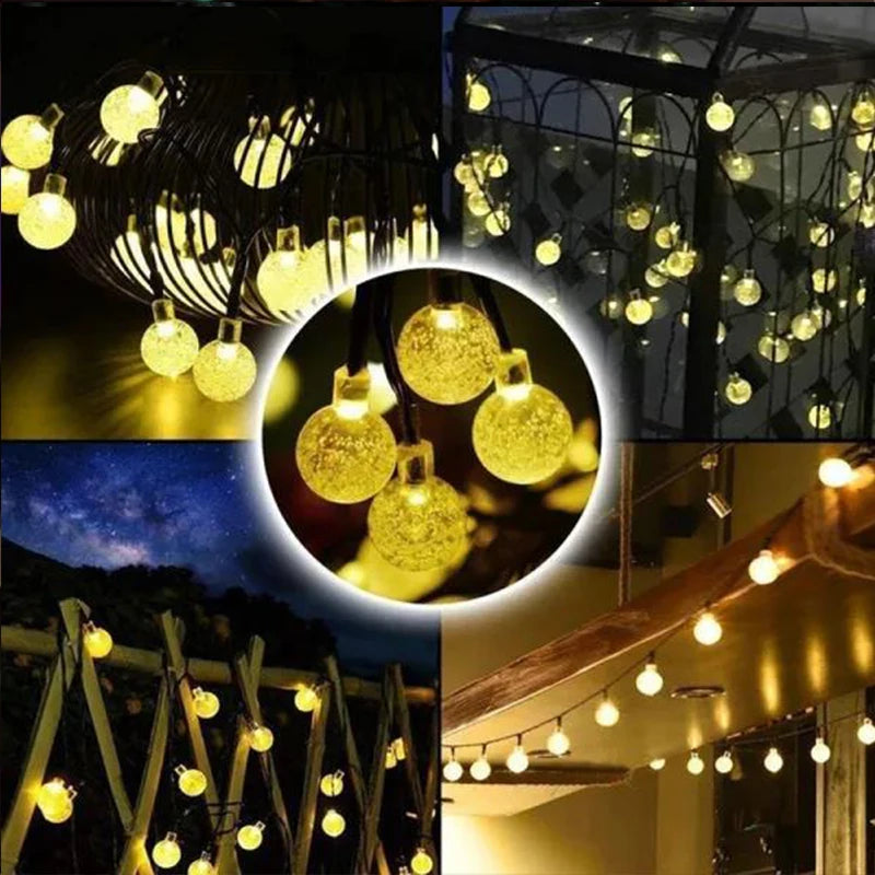 Guirnalda de luces solares para exteriores, guirnalda de luces de cristal para Navidad, 8 modos, resistente al agua, para patio, decoración de fiestas en el jardín