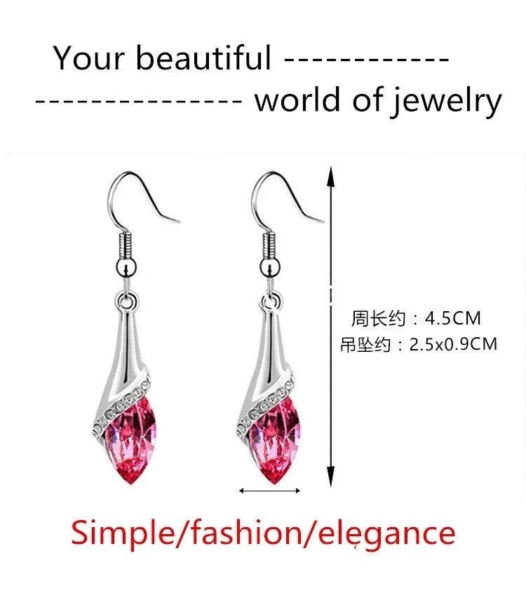 Delysia King Women Fashion Chic Shiny Water Drop Ear Dangler Trendy Gemstone Crystal Tassel Elegant Bridesmaid Earrings