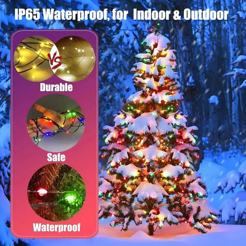 Smart RGB LED Christmas Tree Lights Fairy LED Star Strings Waterfall APP Bluetooth Yard Holiday Music Rhythm Lights RGB LED Xmas