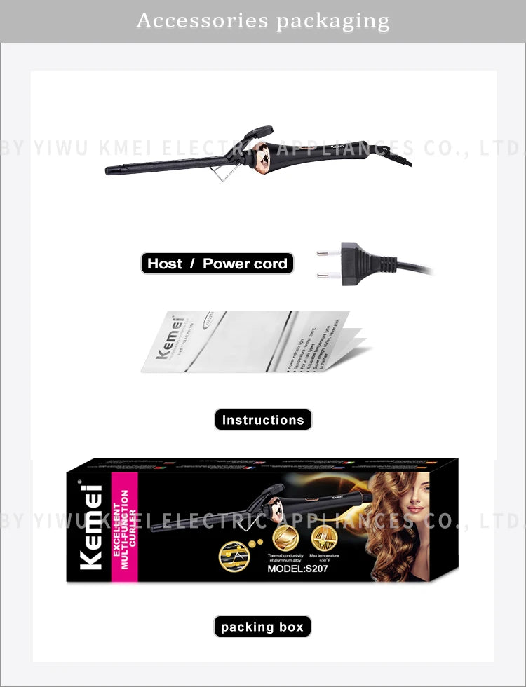 Kemei Professional Hair Curler Curling Iron with Extra Long Tourmaline Double Ceramic Barrel Hair Waving Style Tool Fast Heat