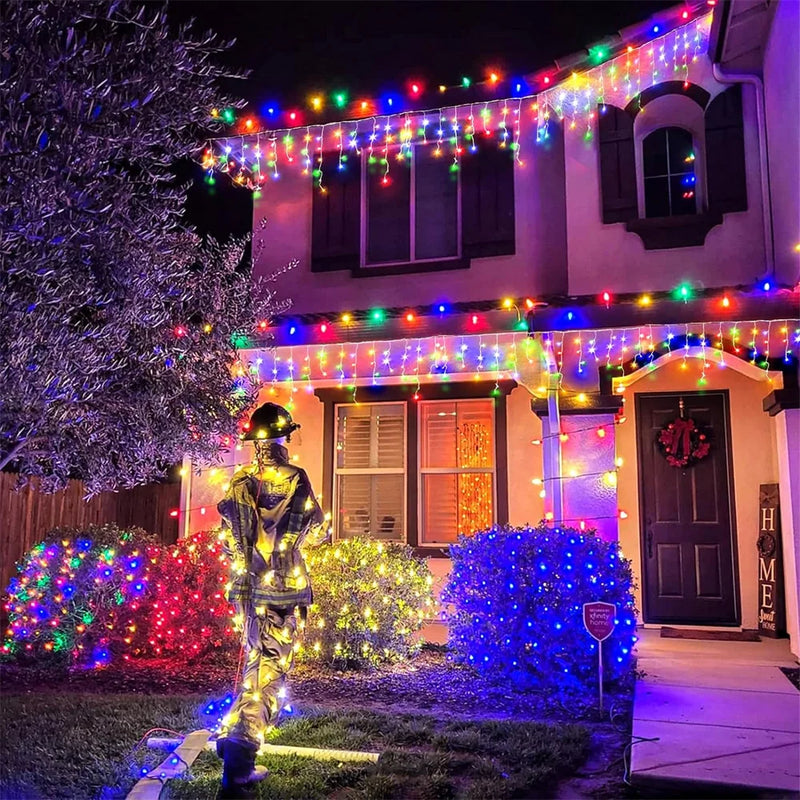 Guirnalda de luces navideñas para exteriores, guirnalda de luces LED con forma de carámbano de 4 m y 20 m, para decoración de Año Nuevo