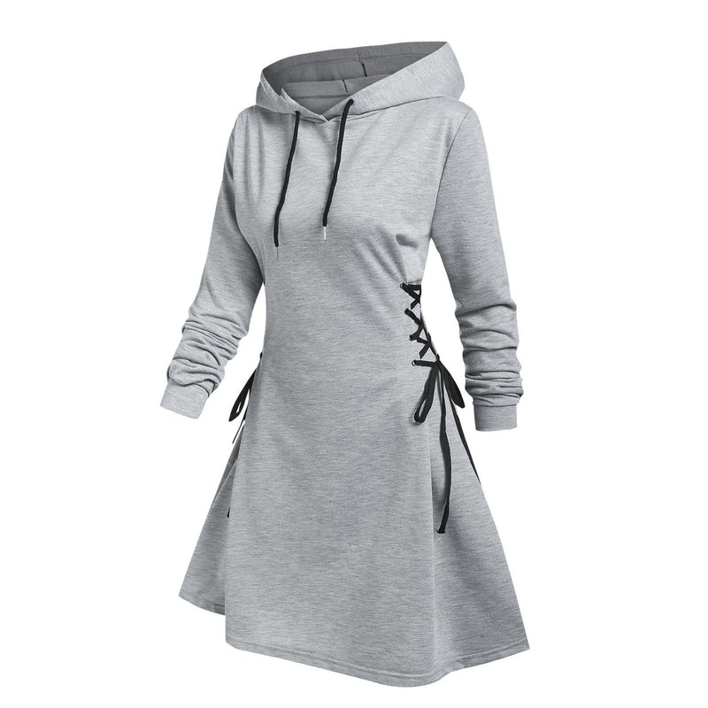 Vestido mini con lazo en la cintura para mujer, sudaderas con capucha, cuello en V, mangas largas, corte ajustado, sudaderas con capucha, sudaderas largas a la moda para mujer, sudaderas con cordón sólido