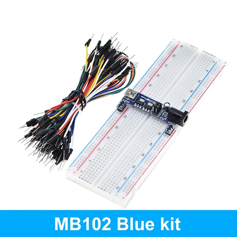 Módulo de alimentación de placa de pruebas MB102 de 3,3 V/5 V + 65 cables puente + prototipo de placa de pruebas MB-102 de 830 puntos para kit Arduino