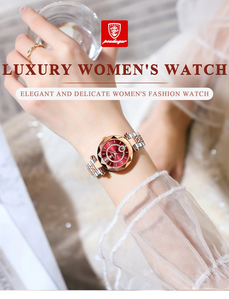 POEDAGAR Luxury Watch For Woman High Quality Diamond Ladies Quartz Watch Waterproof Date Stainless Steel Women Watches reloj+box