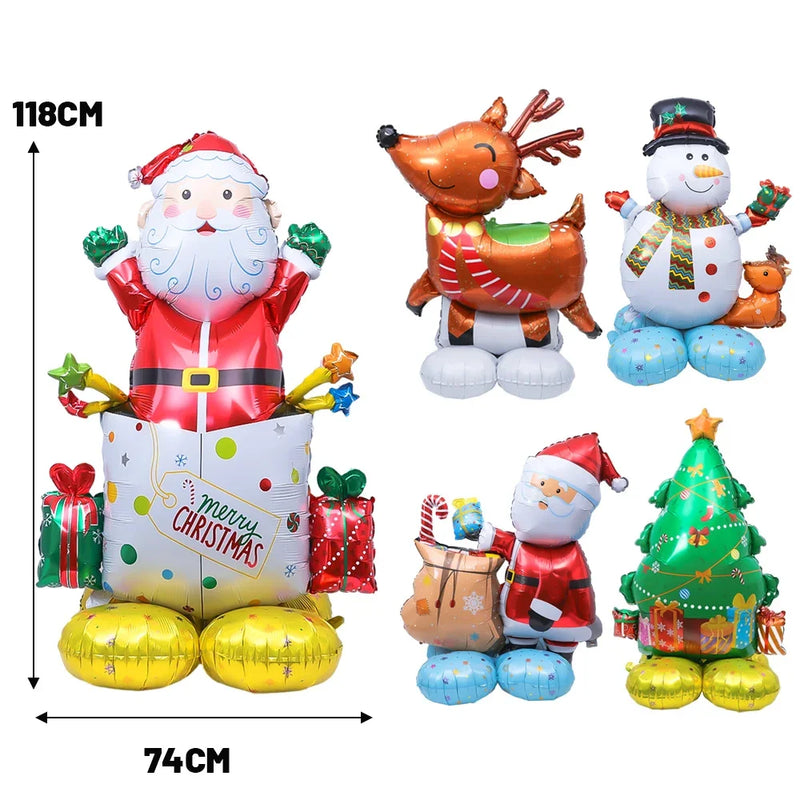 4D Large Christmas Standing Balloon Cartoon Santa Claus Snowman Xmas Tree Foil Balloons New Year Party Home Decoration Supplies