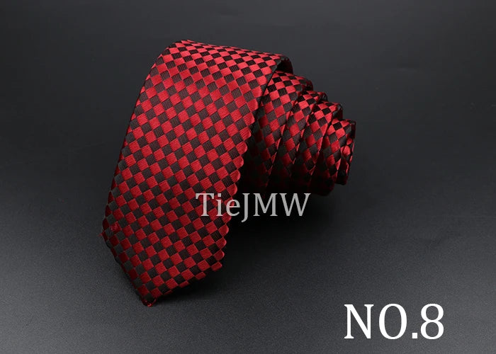 Men's Classic Skinny Stripe Necktie Red Navy Blue Ties Jacquard Woven Solid Plaid Dots Tie Daily Wear Cravat Wedding Party Gift