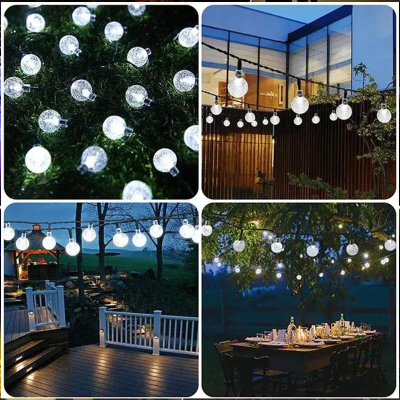 Guirnalda de luces solares para exteriores, guirnalda de luces de cristal para Navidad, 8 modos, resistente al agua, para patio, decoración de fiestas en el jardín