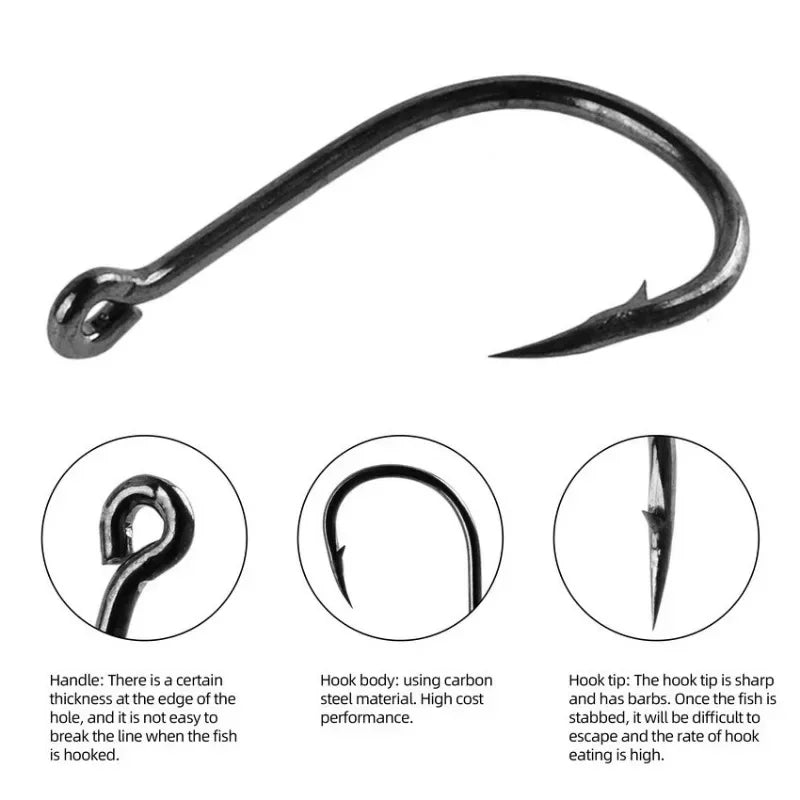 100PCS/Box Fishing Hooks Set Saltwater Fresh Water High Carbon Steel Carp Fishhook with Fishing Tackle Box  Fishing Accessories