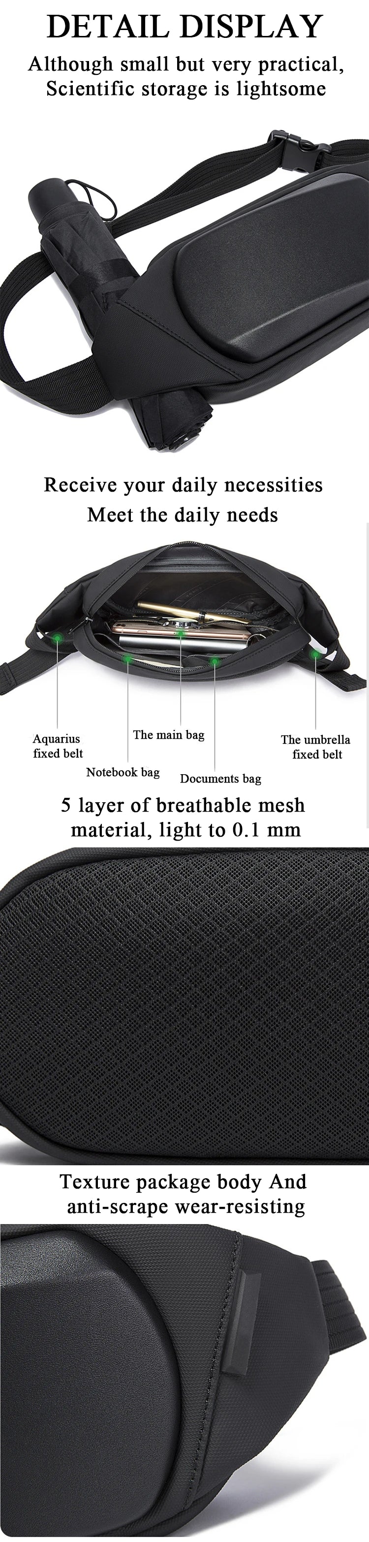 BANGE Chest Bag New Multifunction Crossbody Shoulder Messenger Bags Lightweight Anti-Theft Anti-stain Waterproof Short Trip Pack