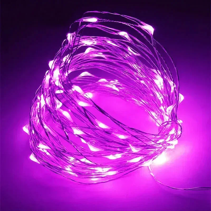 Cadena de luces LED de alambre de cobre de 1 m, 2 m, 3 m, 5 m, 10 m, 20 m y 30 m, guirnalda de luces festivas para árbol de Navidad, decoración de bodas y fiestas