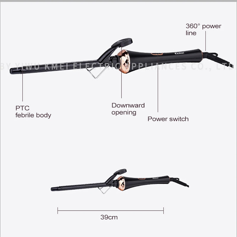 Kemei Professional Hair Curler Curling Iron with Extra Long Tourmaline Double Ceramic Barrel Hair Waving Style Tool Fast Heat