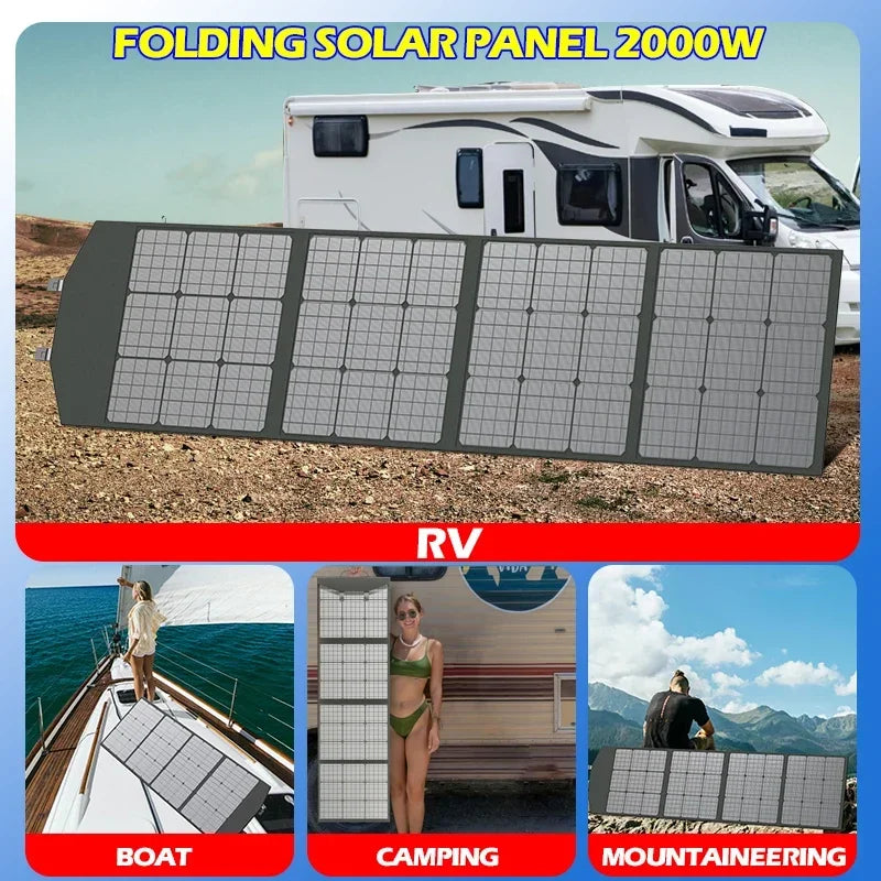 Panel solar plegable flexible de alta eficiencia para viajes, teléfonos y embarcaciones, kit de panel solar portátil de 12 V, 2000 W, 1500 W, 1000 W y 500 W