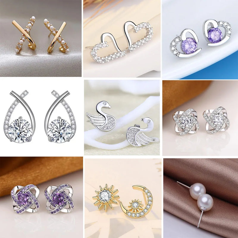 925 Sterling Silver Stud Earrings Zircon High Quality For Women's Wedding Fine Jewelry Accessories Gift