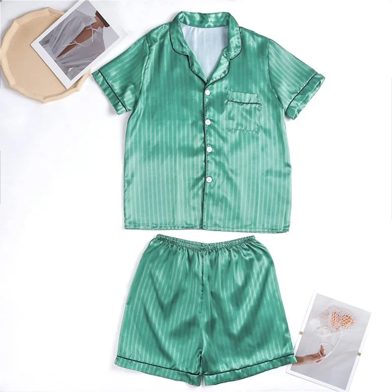 Pajama Set Women's Striped Silky Satin Pajamas Short Sleeve Top with Shorts Sleepwear PJ Set Underwear 2023 New S-3XL