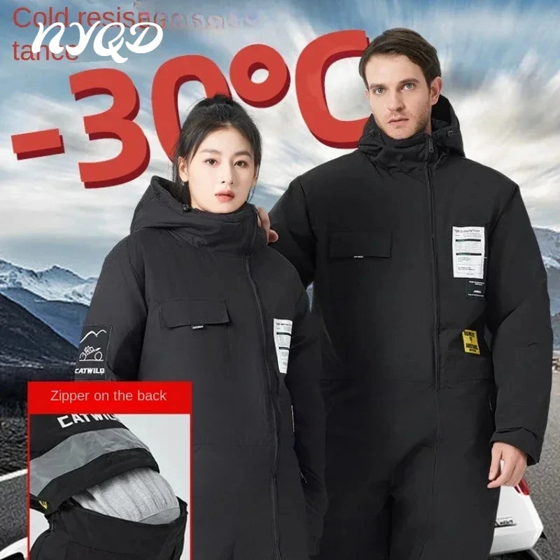 Winter Electric Car Motorcycle One-piece Suit Warm Plush Riding Split Leg Cycling Suit Racing Moto Riding Clothes 사이클링 의류 스키 의류