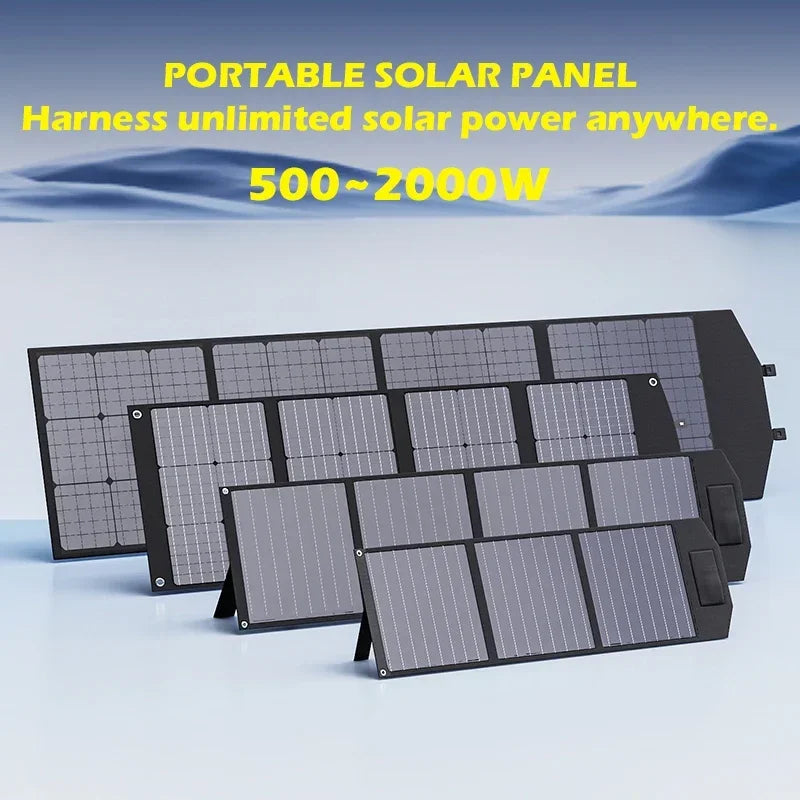 Panel solar plegable flexible de alta eficiencia para viajes, teléfonos y embarcaciones, kit de panel solar portátil de 12 V, 2000 W, 1500 W, 1000 W y 500 W