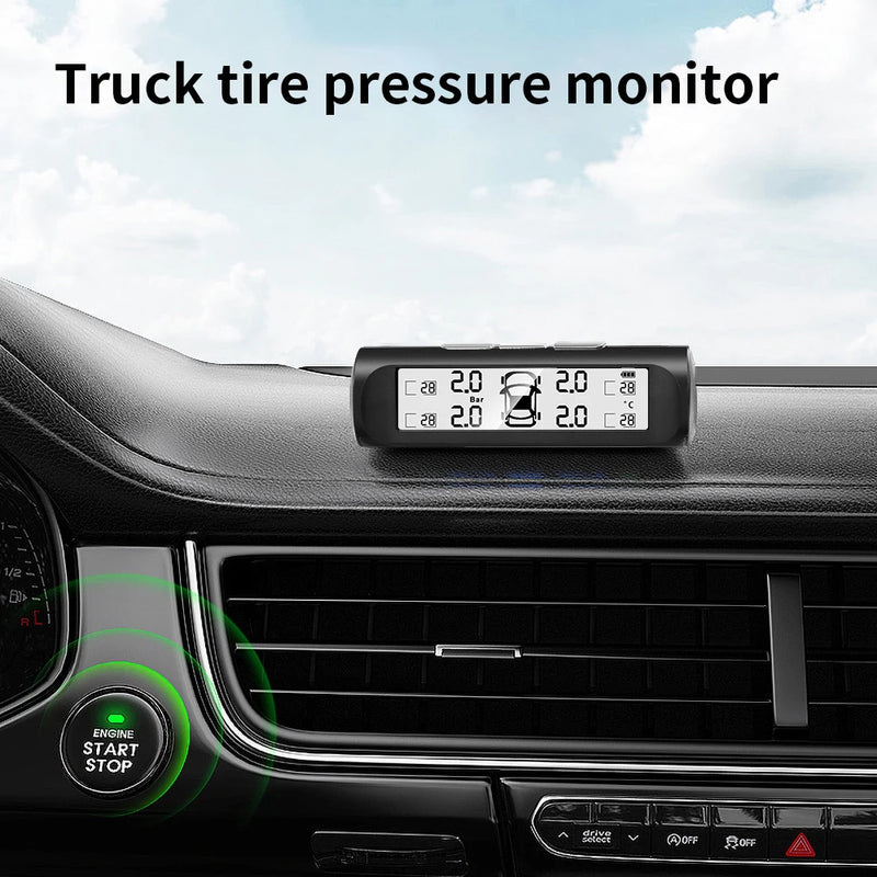 Alarma de presión de neumáticos para automóvil con energía solar, pantalla digital, sistema de monitoreo de presión de neumáticos TPMS inteligente automático, sensor de advertencia de temperatura