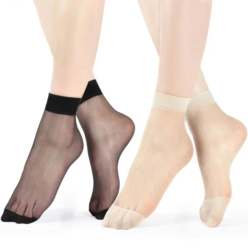 10/50pcs Black Skin Socks Women Sexy Ultrathin Stockings Female Transparent Nylon Crystal Short Ankle Sock Non-Slip Silk Meias