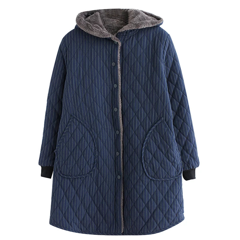 Chaquetas de invierno casuales 2023, abrigos acolchados gruesos con capucha a rayas, ropa de mujer, parkas largas de gran tamaño, abrigos de algodón de invierno