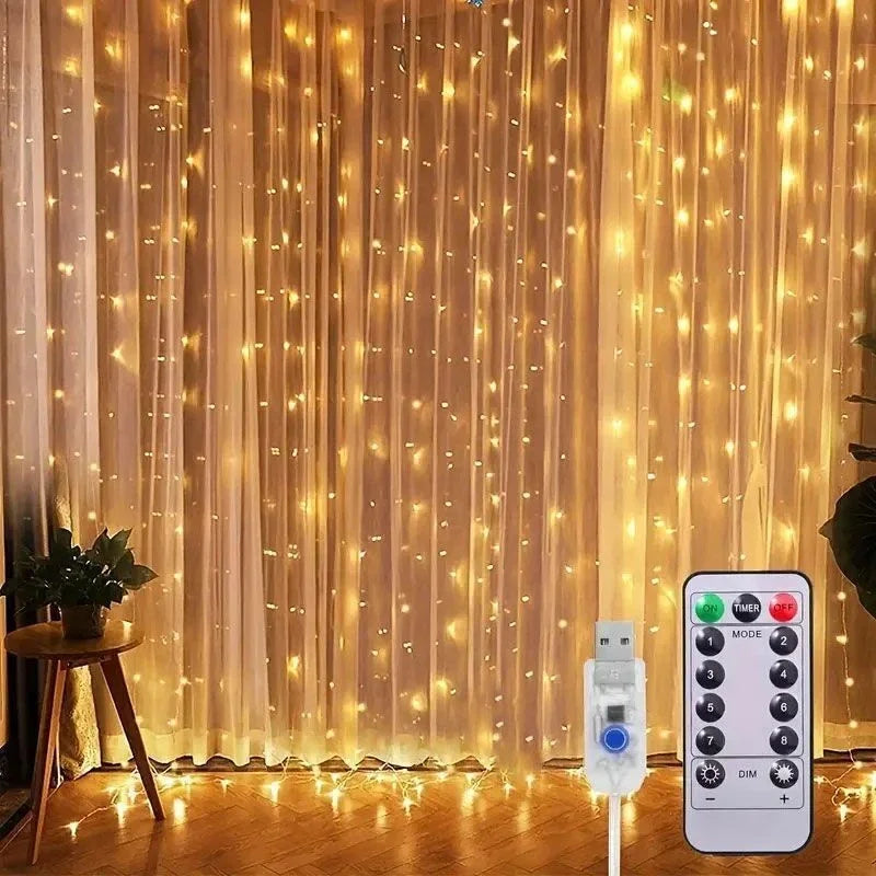 1 Pack LED Curtain Lights with USB 8 Modes Remote Control,for Wedding,Home,Party,Window,Wall,Halloween and Christmas Decorations