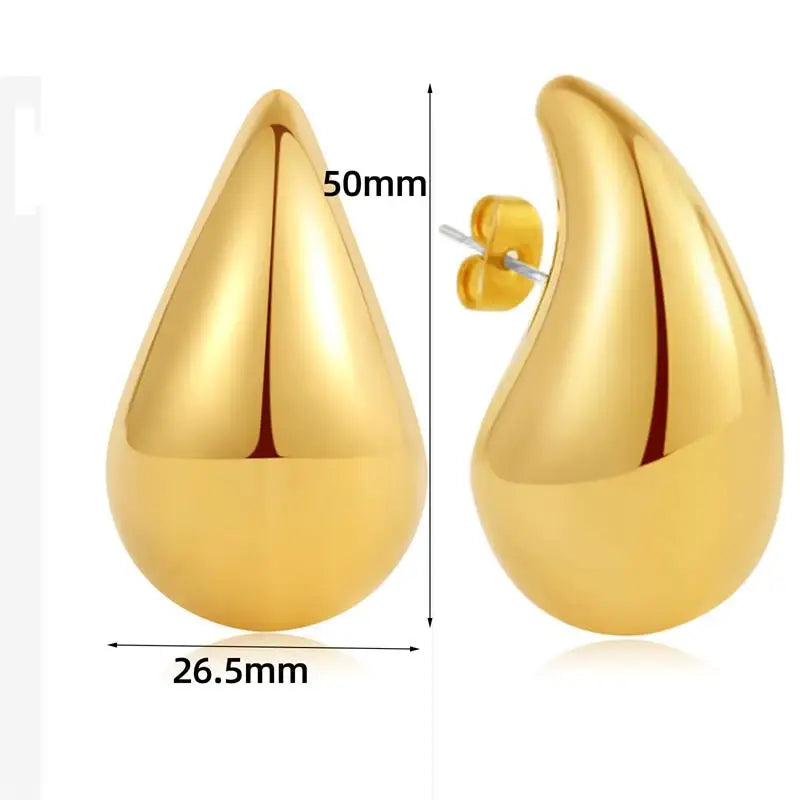 Pendientes colgantes de acero inoxidable ligeros de gran tamaño con forma de gota de agua de 50 mm y baño de oro de 18 quilates