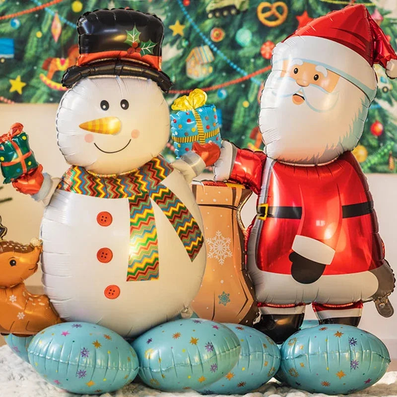 4D Large Christmas Standing Balloon Cartoon Santa Claus Snowman Xmas Tree Foil Balloons New Year Party Home Decoration Supplies