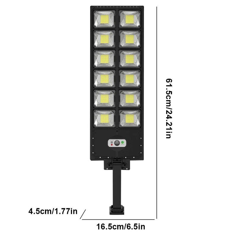 Luces solares potentes para exteriores de 12 cabezales, 504 LED, 3 modos, lámparas de panel solar, control remoto, lámpara de calle para jardín a prueba de agua