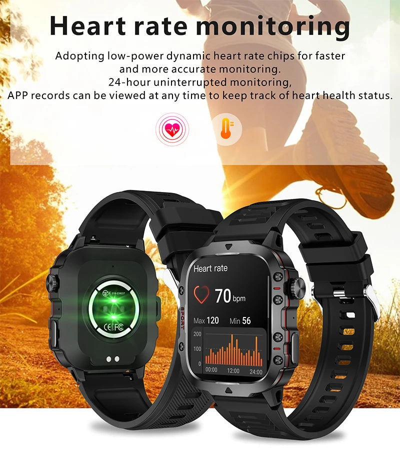 Xiaomi-reloj inteligente militar para hombre, nuevo, IP68, resistente al agua hasta 5 atm, para deportes al aire libre, monitor de salud, llamadas Bluetooth de 1,96"