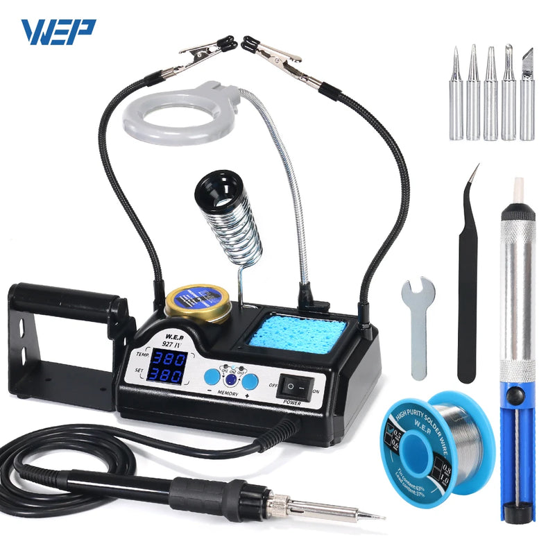 WEP 927 Clips Tin Soldering Iron with Optional Magnifier Lamp Digital Display Electric Soldering iron Kit Set Soldering Station