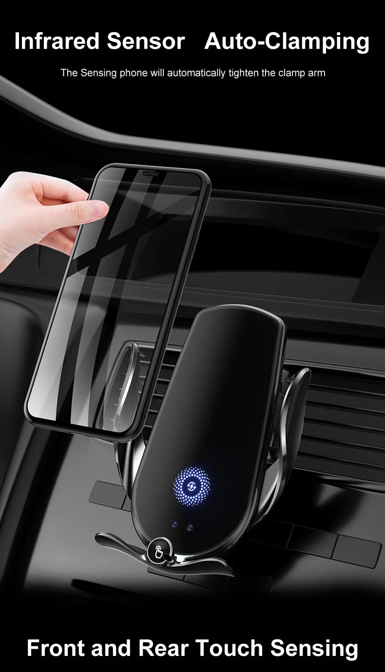 Universal Car Cell Phone Holder Bracket 15W Wireless Charging Handsfree Phone Holder In Car, For Dashboard Windshield Vent