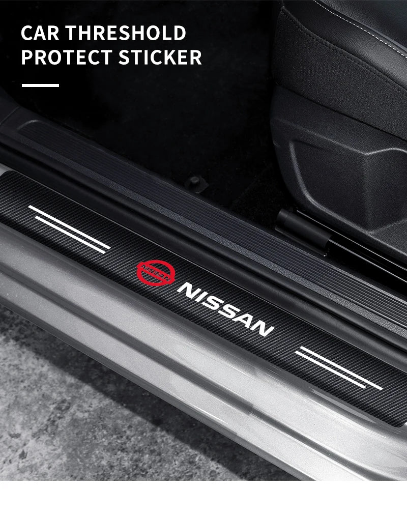 4pcs Car Door Plate Carbon Fiber Threshold Protector Sticker Decals For Nissan Qashqai Tiida j10 j11 2019 Auto Accessories