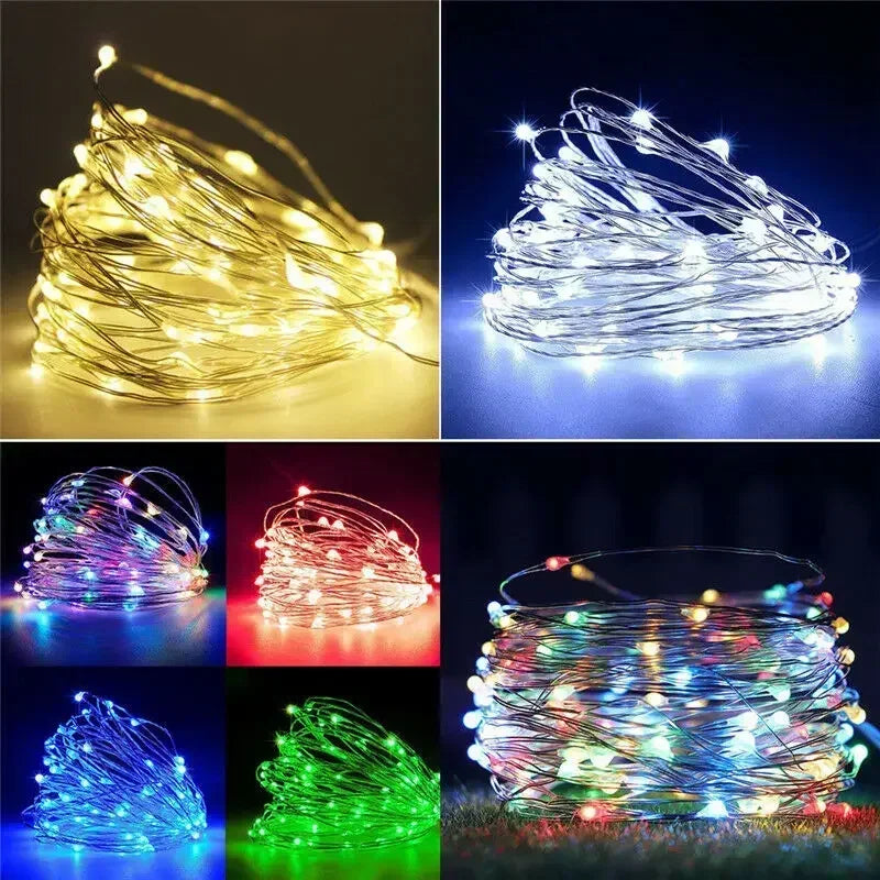 Cadena de luces LED de alambre de cobre de 1 m, 2 m, 3 m, 5 m, 10 m, 20 m y 30 m, guirnalda de luces festivas para árbol de Navidad, decoración de bodas y fiestas