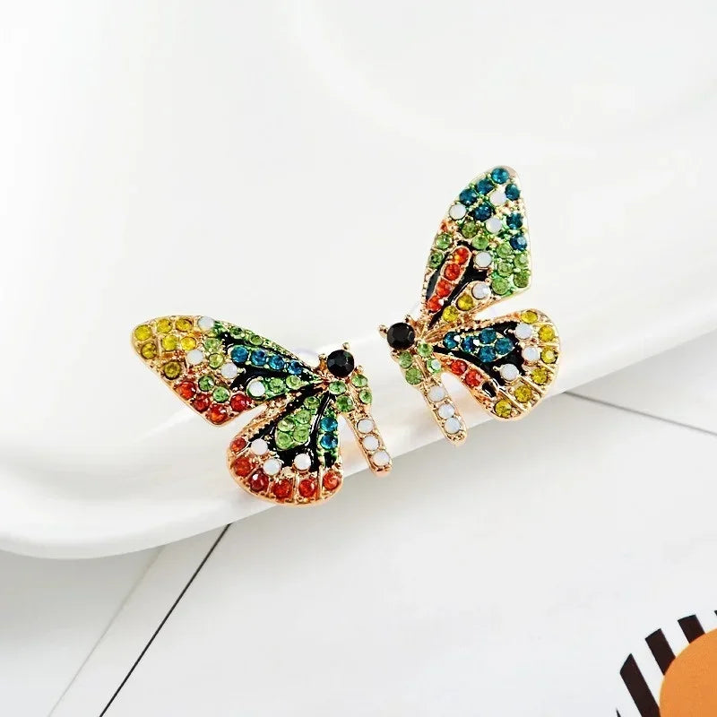 Delysia King Colorful Crystal Butterfly Ear Stud Women Trendy Dream Elegant Temperament Earrings Studs