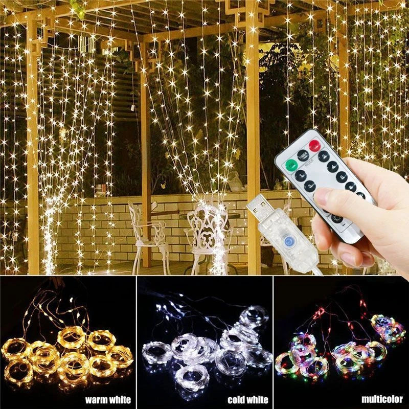 1 Pack LED Curtain Lights with USB 8 Modes Remote Control,for Wedding,Home,Party,Window,Wall,Halloween and Christmas Decorations