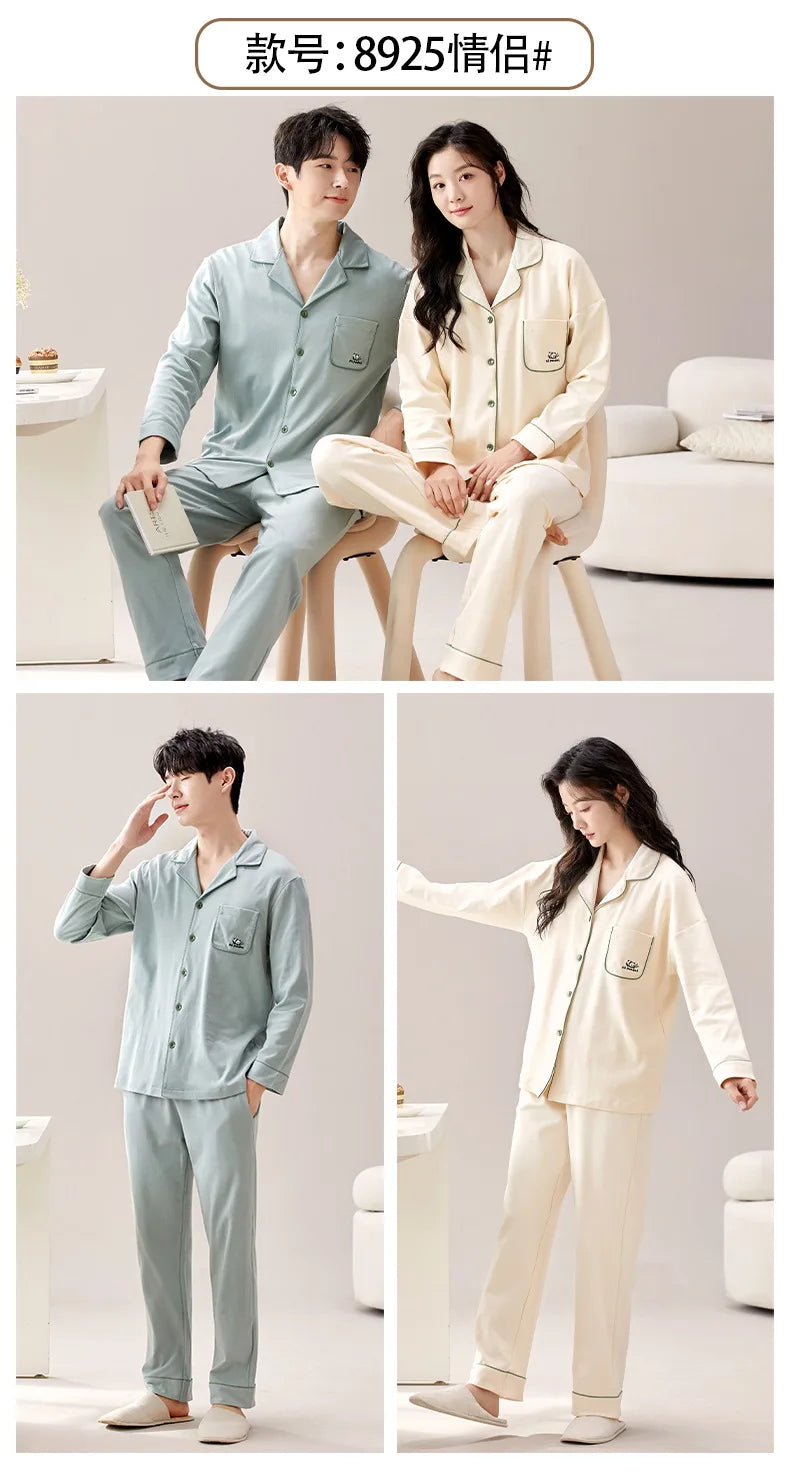 2024 New Cotton Homewear for Couples Autumn Women and Men Matching Cardigan Pajamas Set Young Girl Boy Pjs Pijamas Mujer Hombre