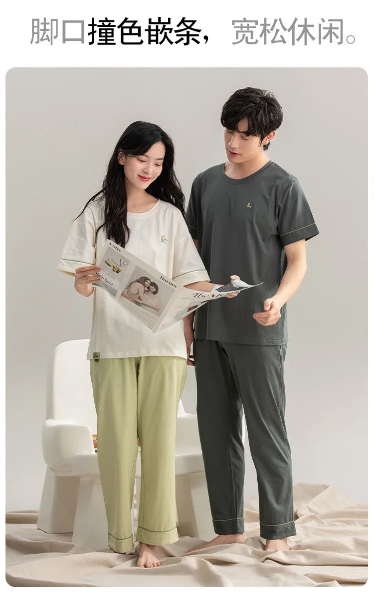 Couple Pajamas Summer Cotton Short Sleeve Trousers Sleepwear men's women's 2024 new simple loungewear pijama feminino Hombre