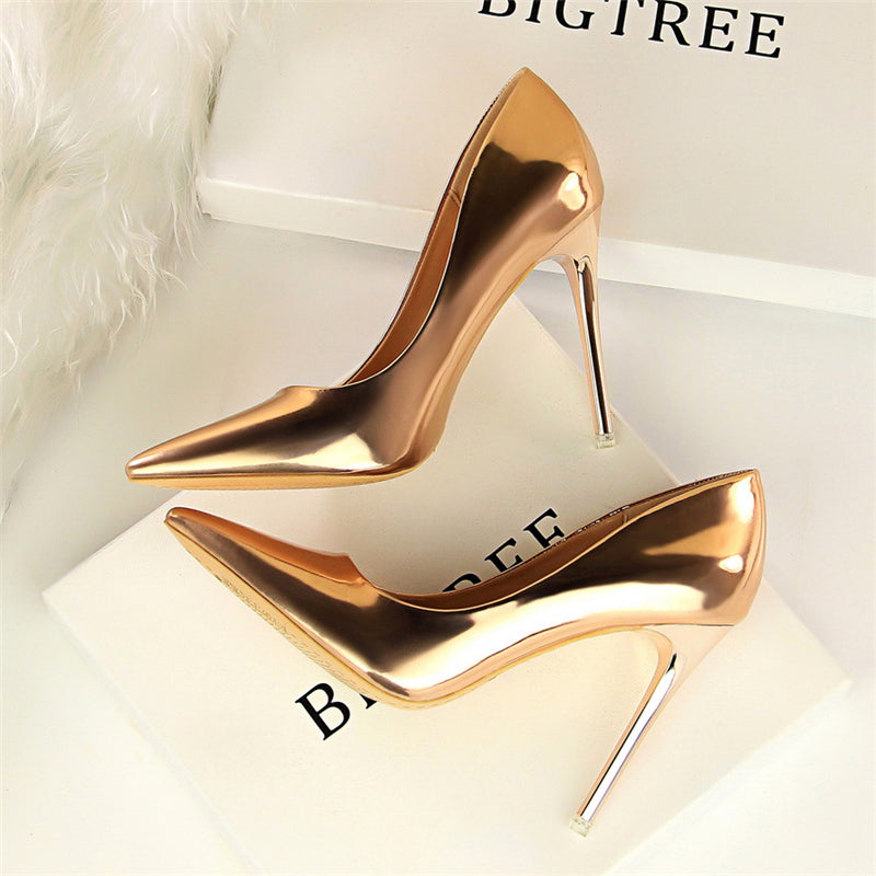 Women Metallic Leather Pumps 7.5cm 10.5cm High Heels Lady Stiletto Low Heels Wedding Bridal Silver Gold Sparkly Quality Shoes