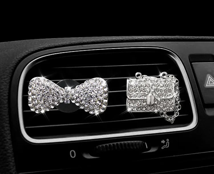 Ambientador con clip para ventilación de aire acondicionado de coche, decoración con corona de diamantes brillantes para interior de coche, accesorios difusores de aroma para coche