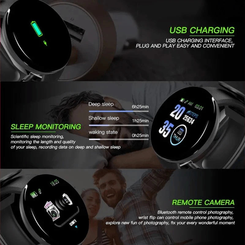 New D18 Smart Bracelet Real Step Count Fashion Alarm Clock Watch Bluetooth Music Fitness Tracker Sports Smartwatch Android Ios