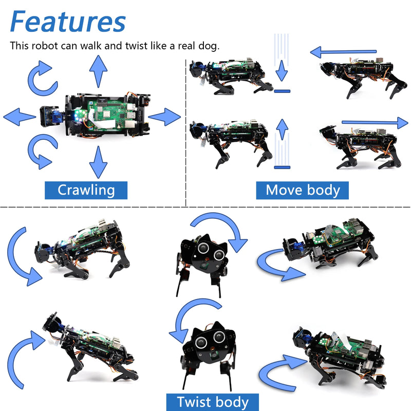 Freenove Robot Dog Kit for Raspberry Pi 5 4 B 3 B+ B A+, Walking, Self Balancing, Ball Tracing, Face Recognition, Ultrasonic