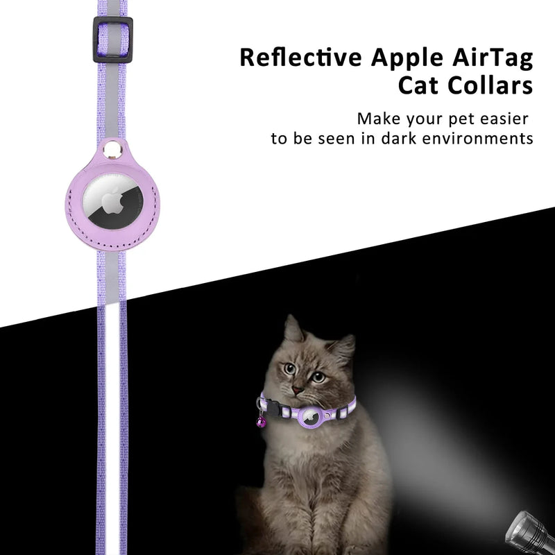 Cat AirTag Holder Collar Breakaway Reflective Strips Adjustable Kitten Collar Waterproof Cat Bell Collar Pet Air Tag Case