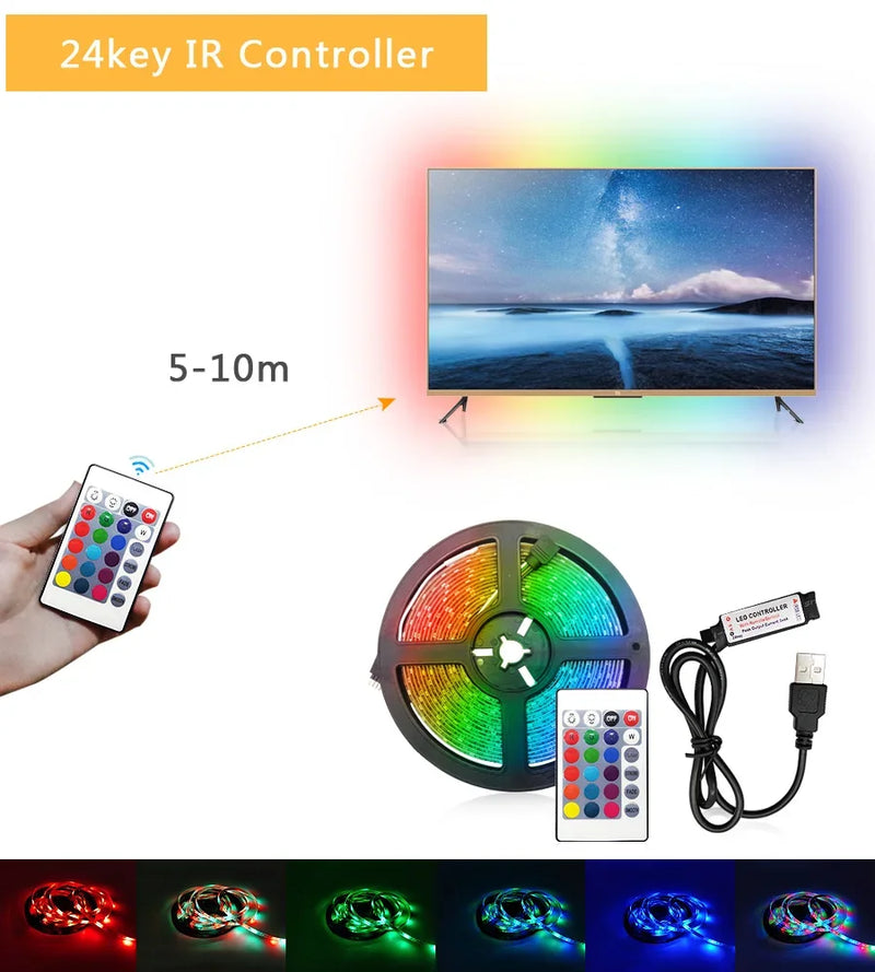 Luces LED para habitación, tira de luz LED USB de 5 V, enchufe Rgb 5050, 5 m, 10 m, retroiluminación LED para TV, luces LED inteligentes, accesorios de configuración para juegos