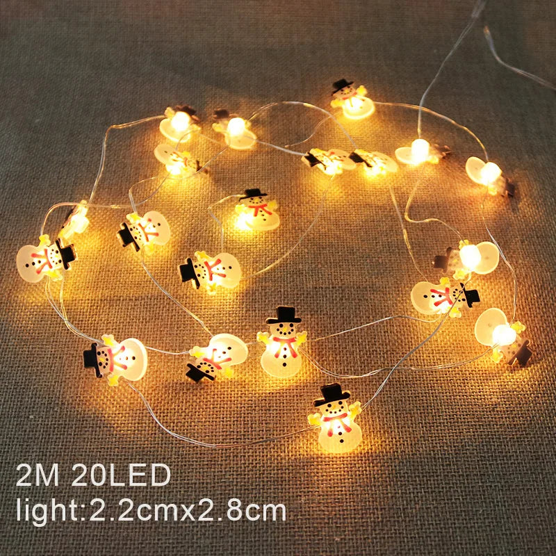 Guirnalda de luces navideñas 2024 con forma de Papá Noel, muñeco de nieve, funciona con pilas, luces LED decorativas para Navidad, decoración para fiestas de Año Nuevo