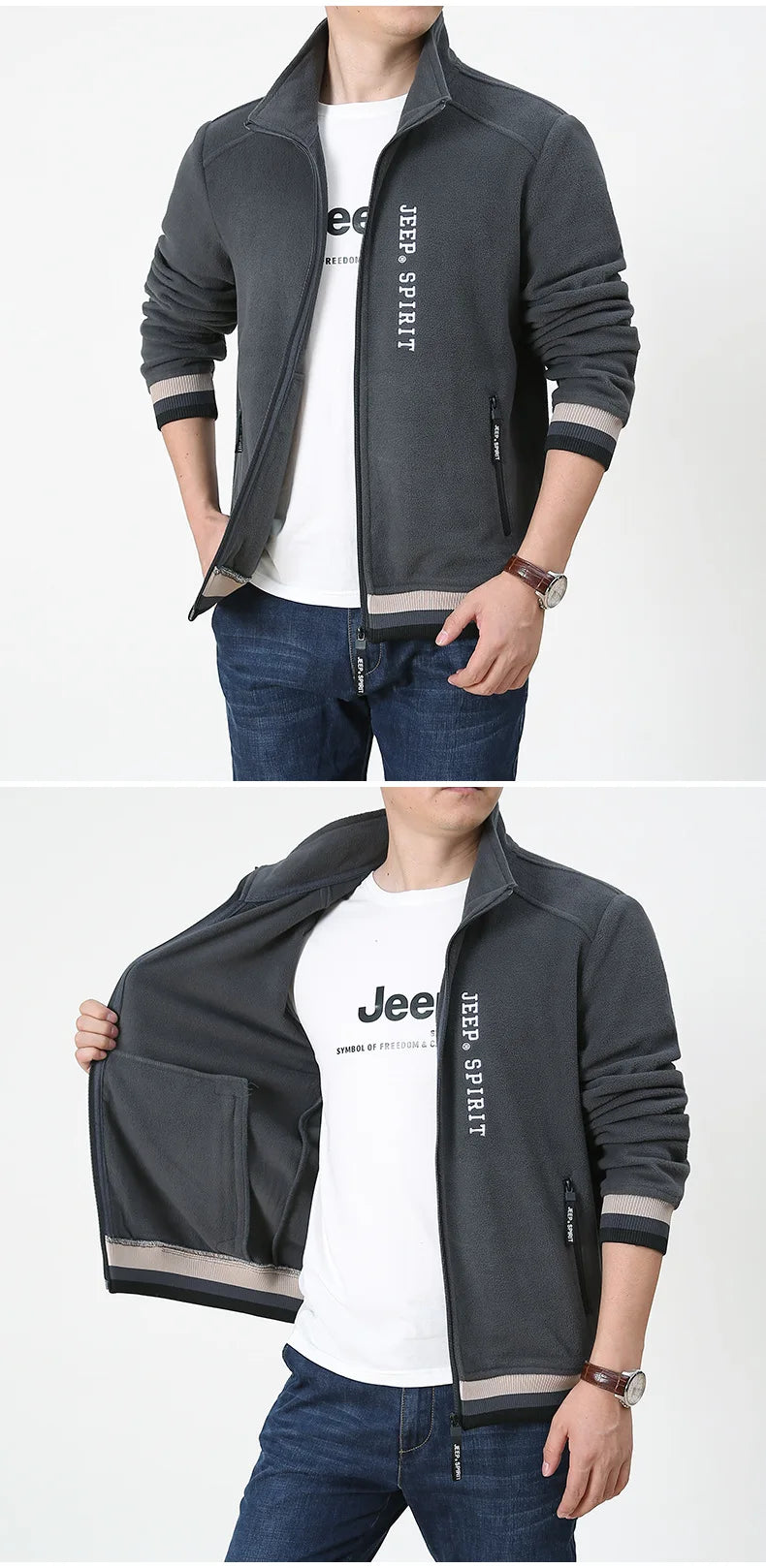 JEEP SPIRIT men casual outdoor simple fleece jacket autumn/winter fashion plus velvet warm stand collar embroidered jacket new