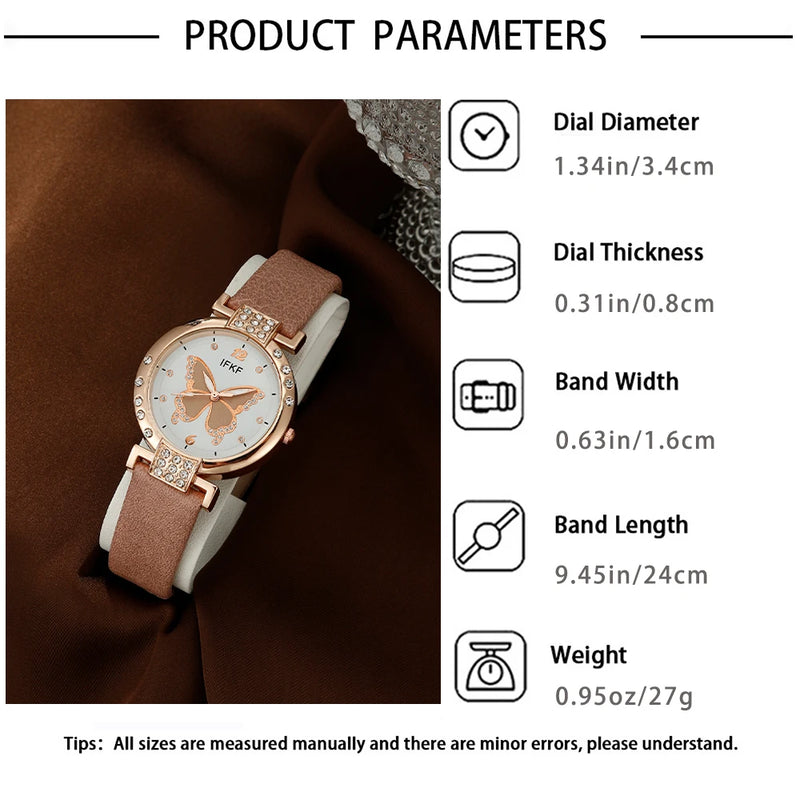 New Korean Fashion Simple Belt Quartz Watch Women's Edition+Jewelry Three Piece Set