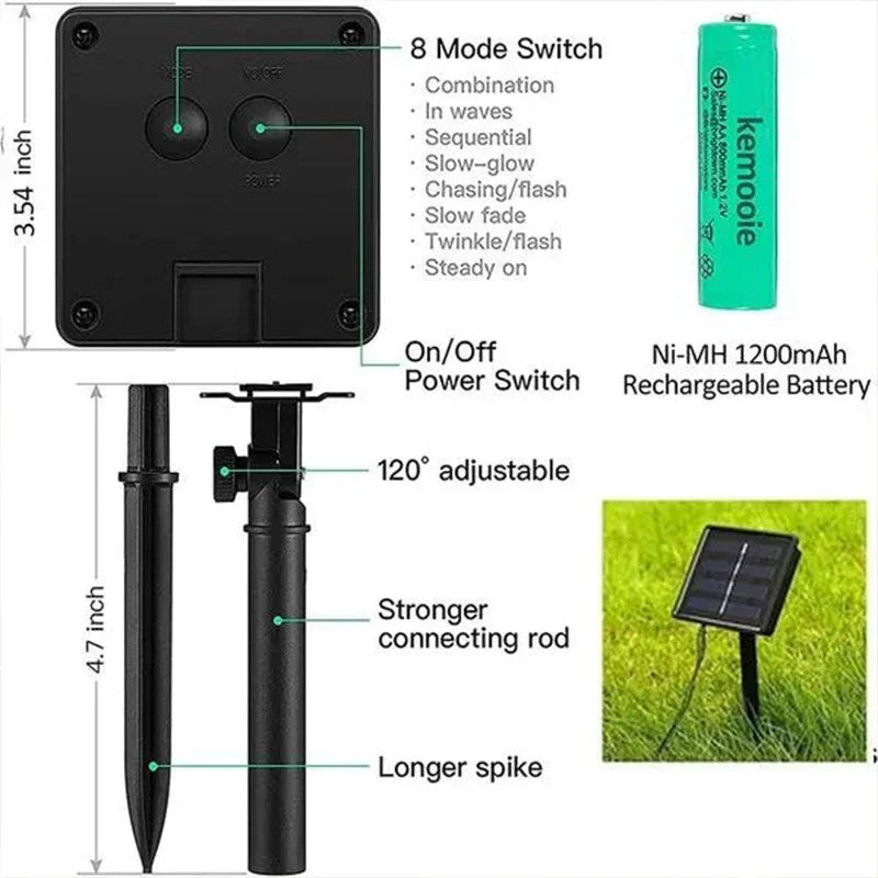 1 paquete de luces solares de cadena para jardín de hadas, lámpara impermeable para exteriores, guirnalda de 6 V para Navidad, fiestas, decoración del hogar