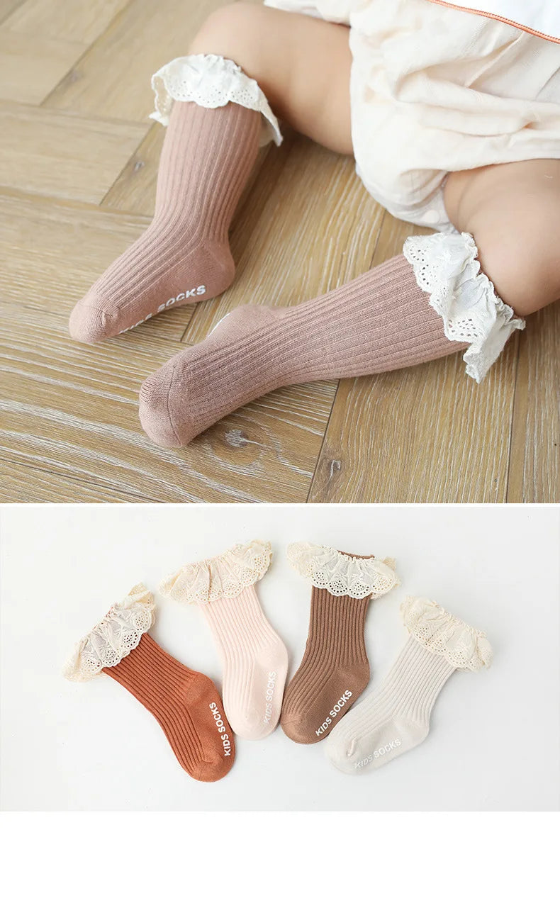 Baby Socks Newborn Lace Socks Baby Girl Knee High Long Infant Toddler Children Kids Non-slip Floor Socks Baby Stuff Accessories