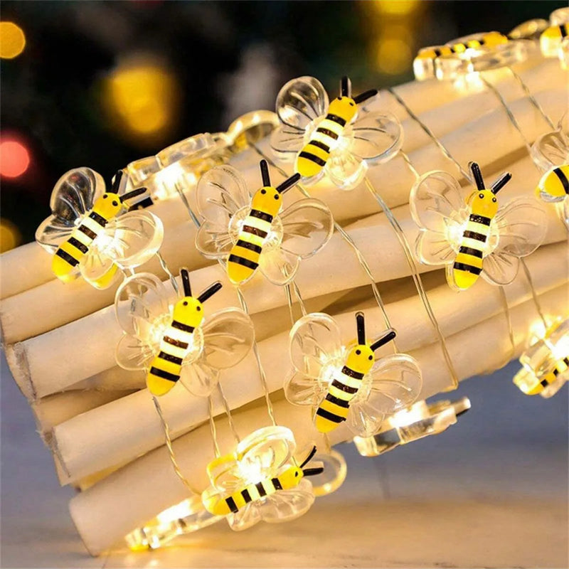 20 luces de hadas de abejas con USB, funciona con pilas, cadena de luces decorativas para dormitorio, plantas, patios, fiestas, bodas y Navidad